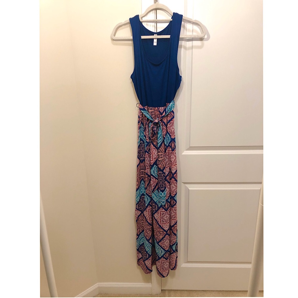 Xhilaration Blue and Pink Print Maxi Dress